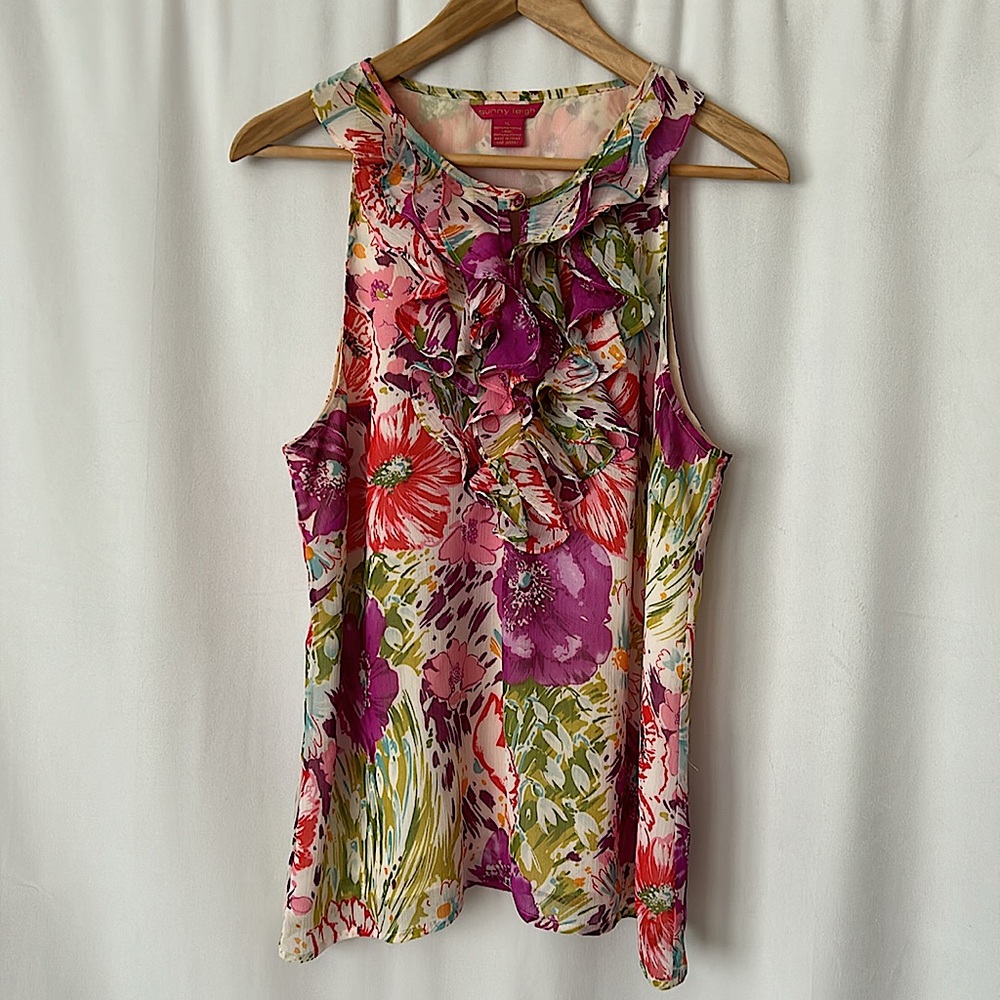 Sunny Leigh Floral Ruffle Sleeveless Top in Pink, Purple, Green